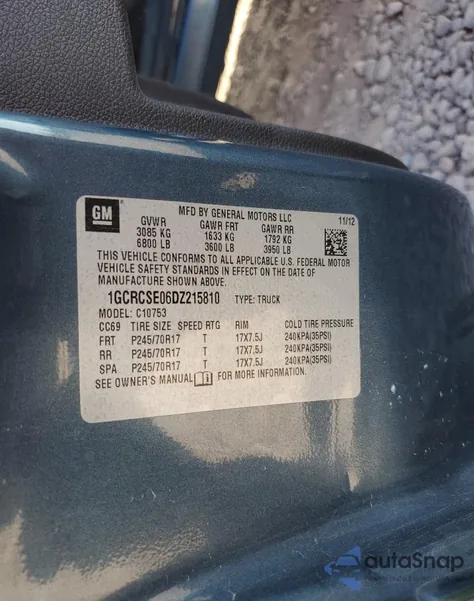 2013 Chevrolet Silverado C1500 Lt z USA, uszkodzony, nr VIN 1GCRCSE06DZ215810